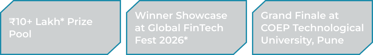 ₹10+ Lakh Prize Pool · Winner Showcase at Global FinTech Fest · Grand Finale at COEP Pune